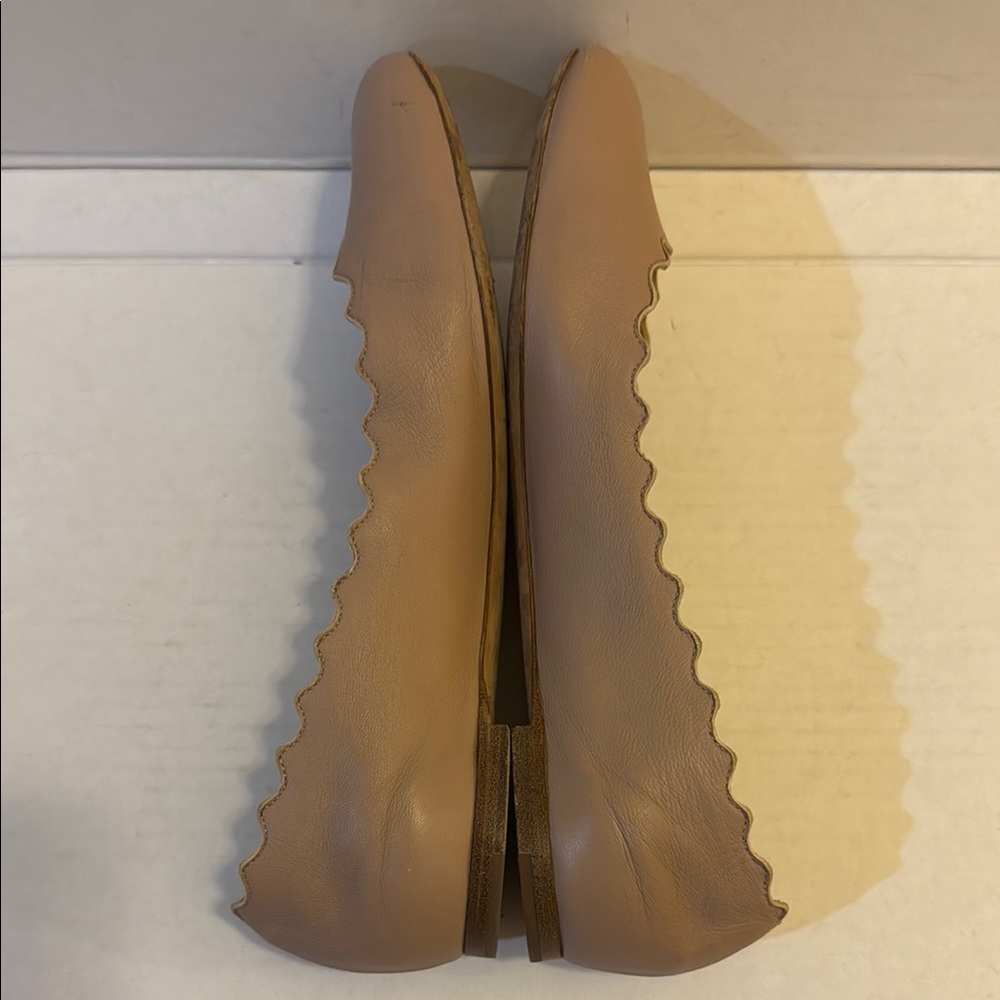 Chloe Lauren Ballerina Leather Scalloped Ballet Flats in Beige Size 38 - Picture 10 of 16